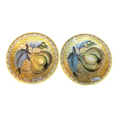 Pair of 1990s Italian Hand-Painted Ceramic Pear Wall Plates