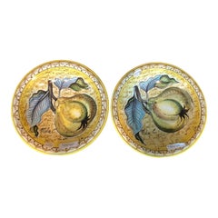 Pair of 1990s Italian Hand-Painted Ceramic Pear Wall Plates