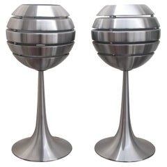 Pair of 1990s Large Danish Brushed Aluminium "Manhattan" Table Lamps
