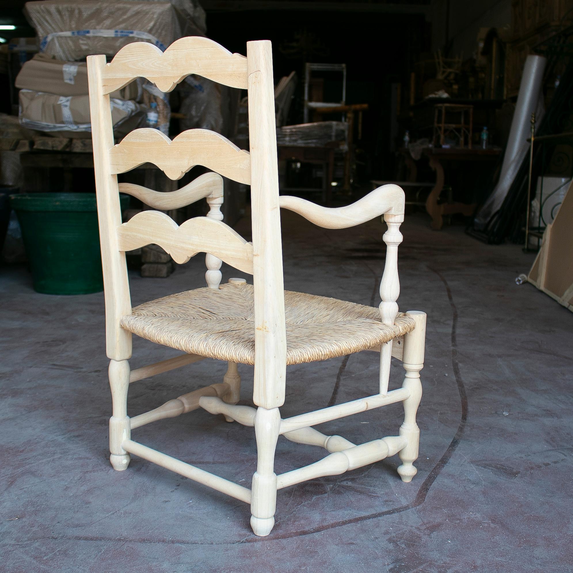 Pair of 1990s Spanish Andalusian Wooden Rope Bottomed Armchairs For Sale 1