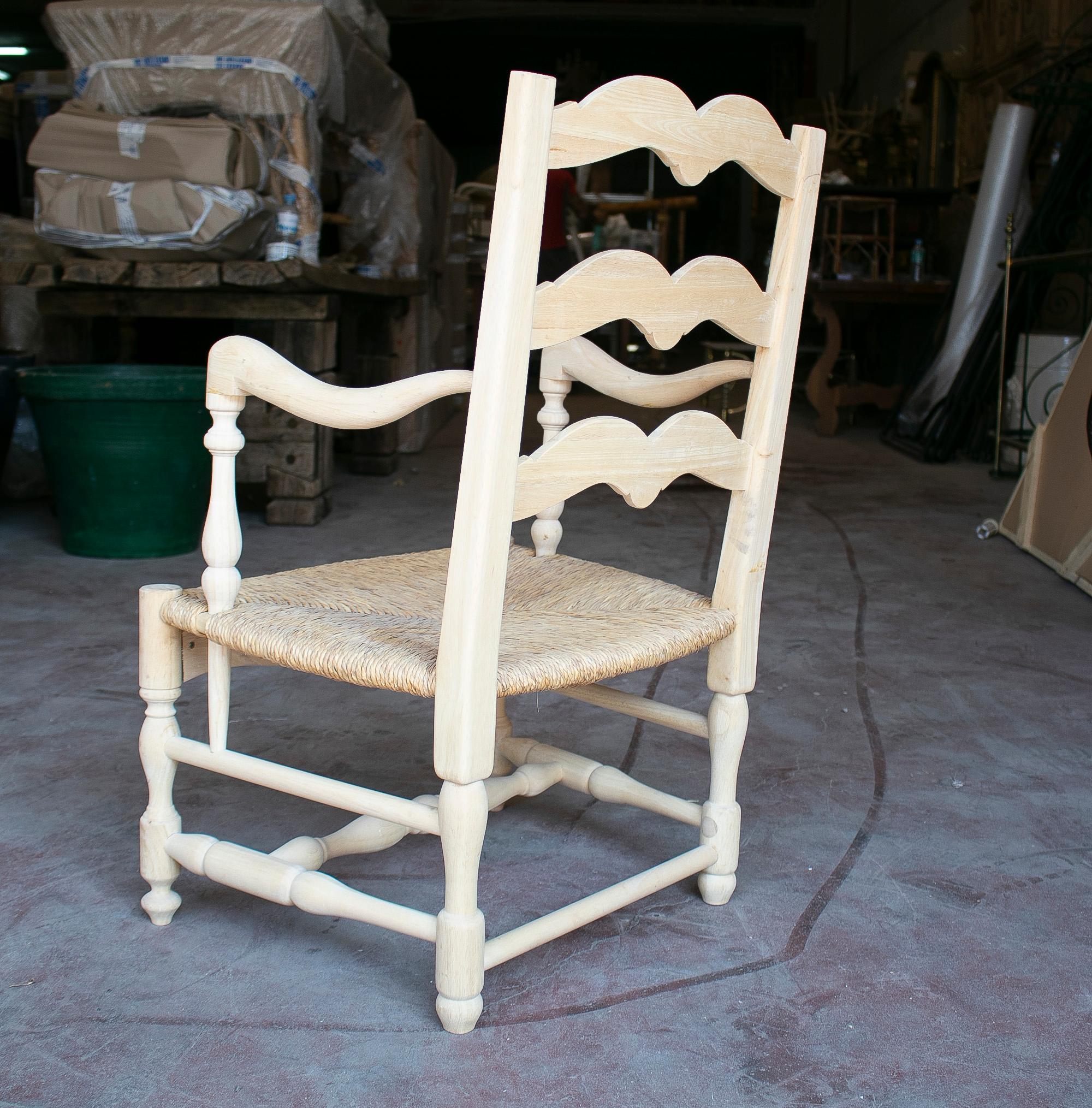 Pair of 1990s Spanish Andalusian Wooden Rope Bottomed Armchairs For Sale 2