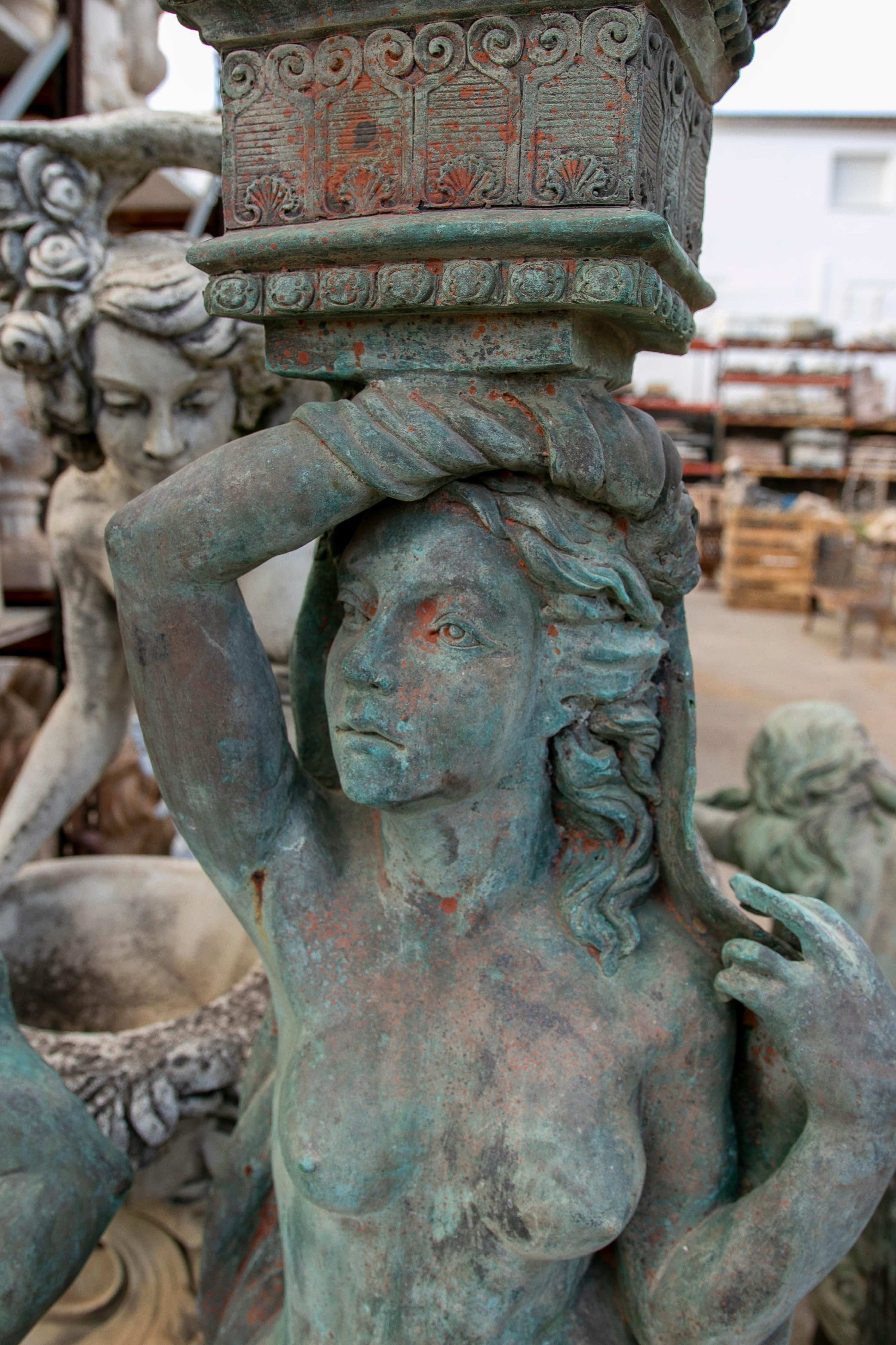 Paar 1990er Jahre Gussbronze Karyatide & Atlante Pilastersäulen Skulpturen im Zustand „Gut“ im Angebot in Marbella, ES