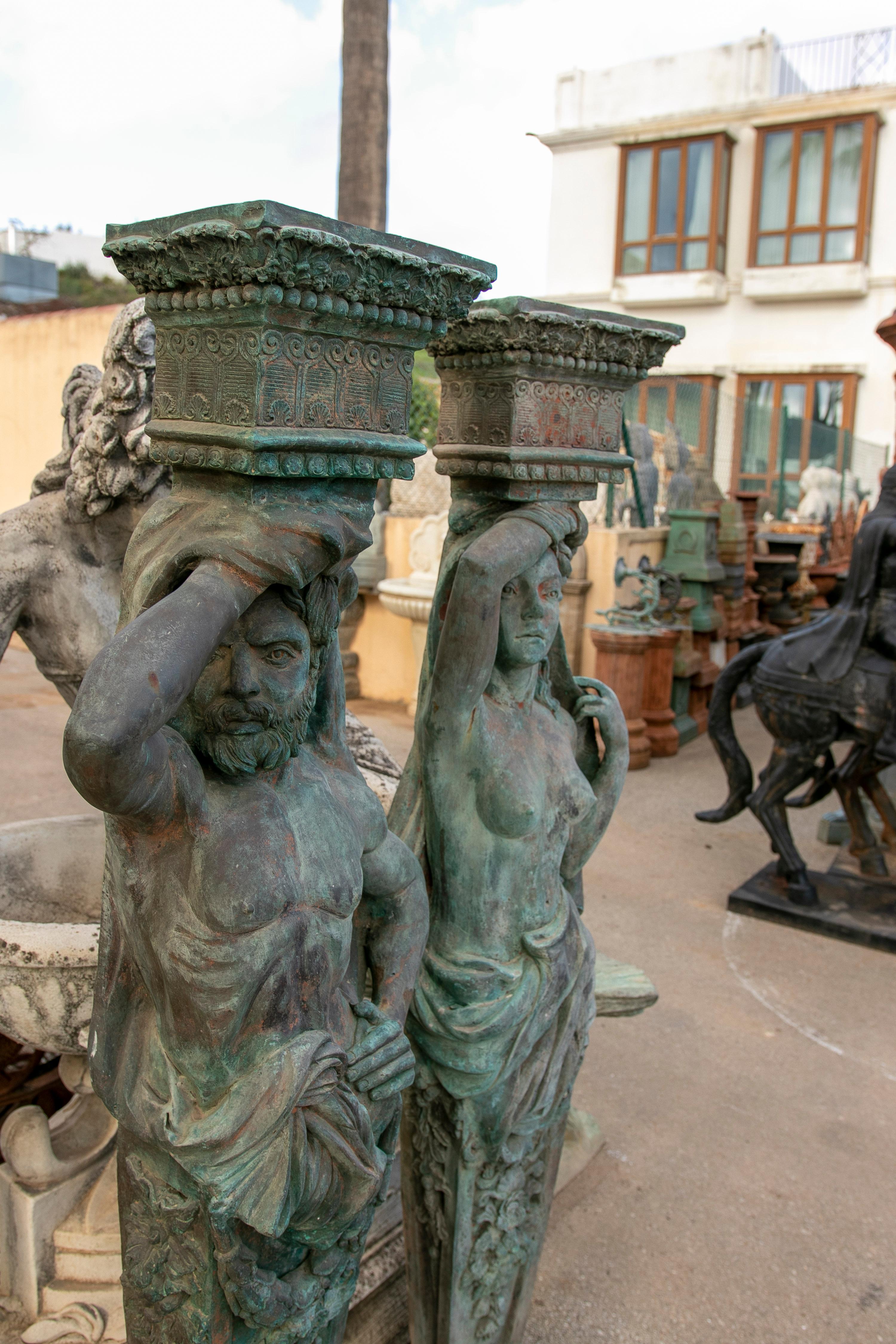 Paar 1990er Jahre Gussbronze Karyatide & Atlante Pilastersäulen Skulpturen im Angebot 1