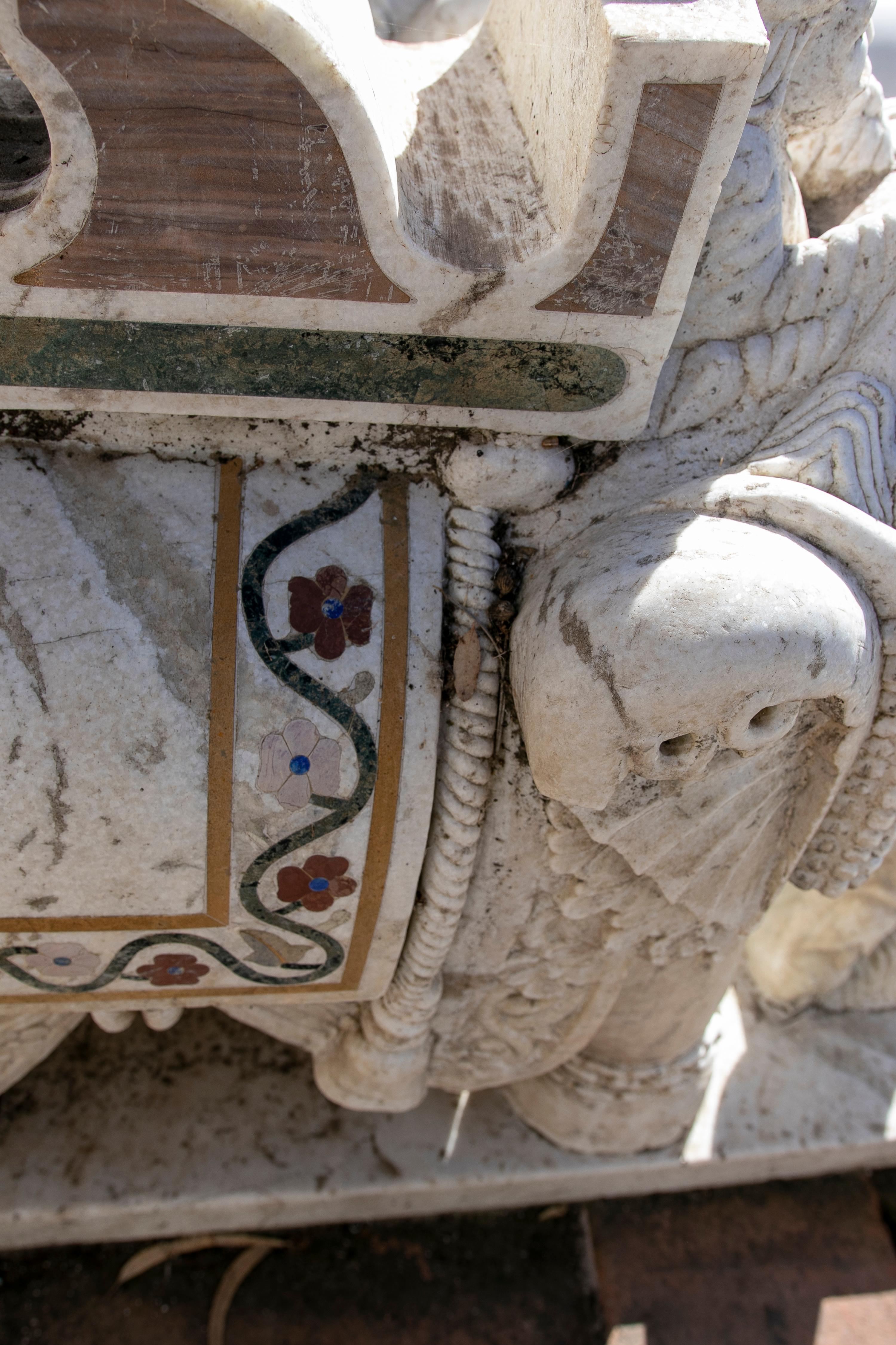 Coppia di elefanti intarsiati in marmo bianco Macael invecchiato intagliati a mano del 1990 in vendita 7