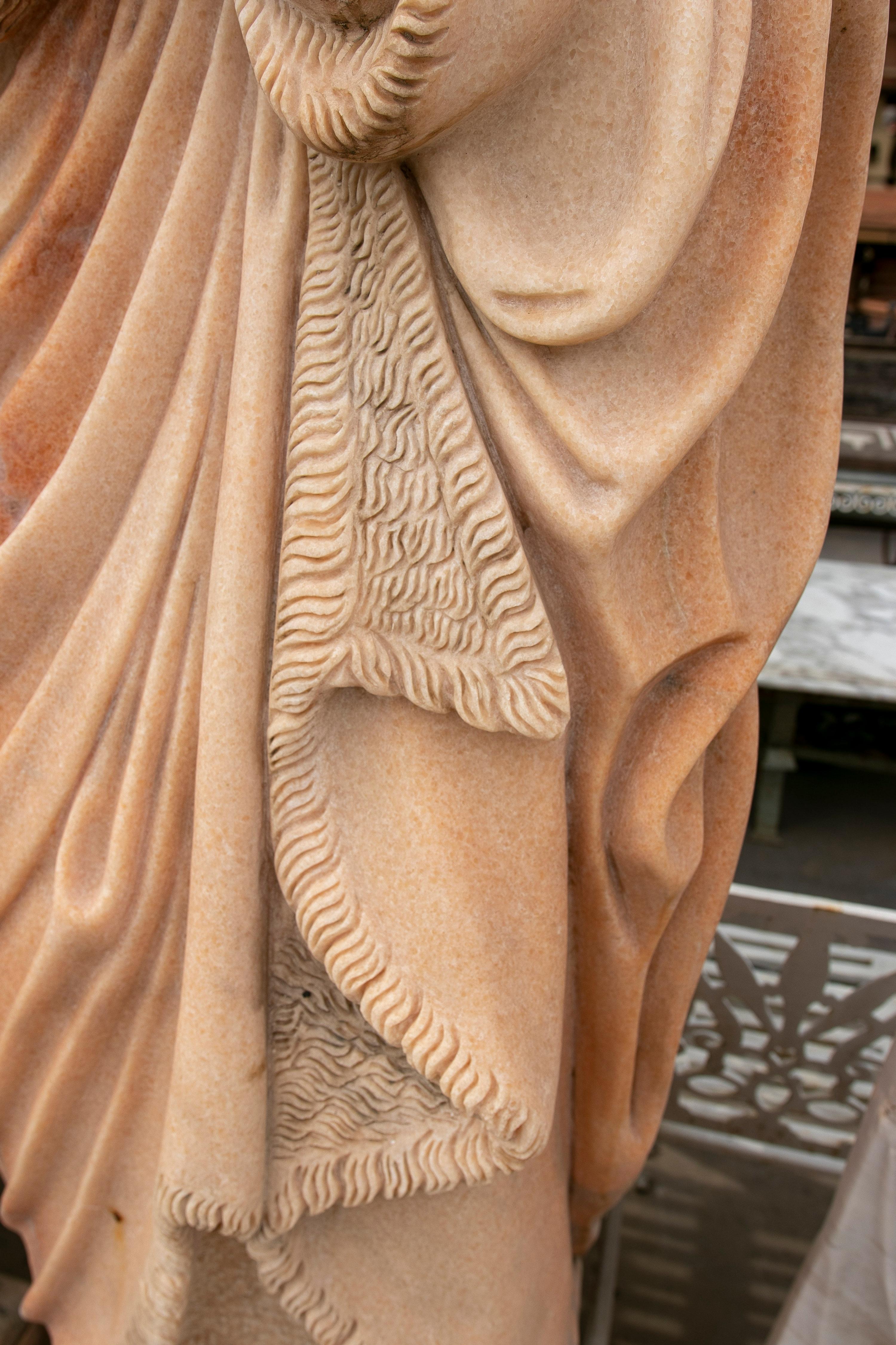 Pair of 1990s Hand Carved Rosetta Pink Marble Winter & Autumn Sculptures For Sale 7
