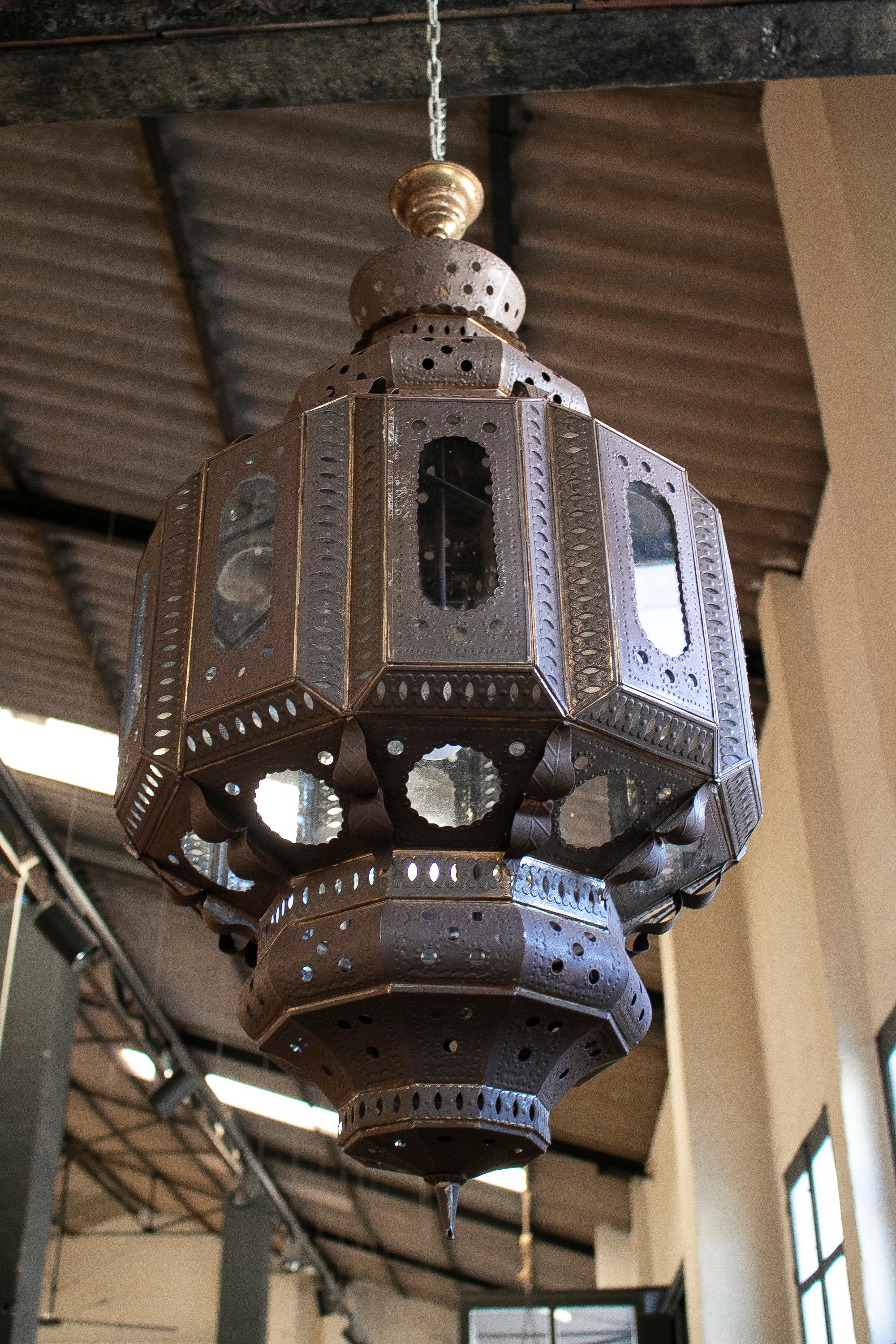 Pair of 1990s Spanish Handmade Iron Ceiling Hanging Lamp Lanterns In Good Condition In Marbella, ES