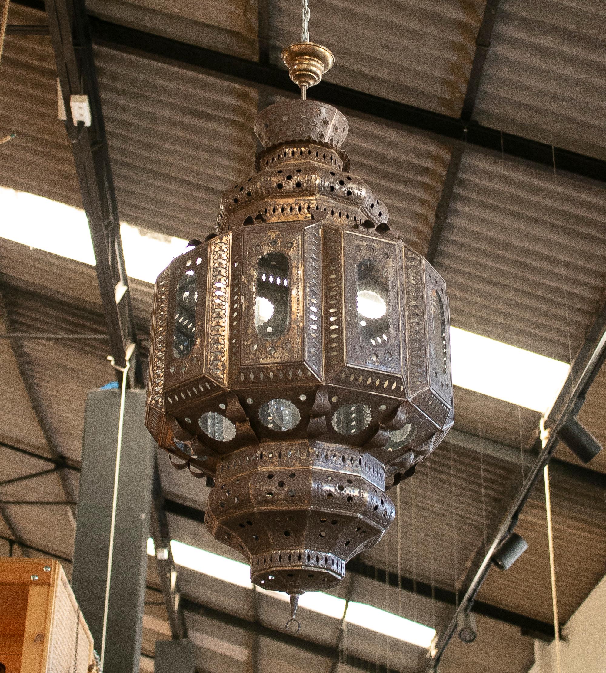 20th Century Pair of 1990s Spanish Handmade Iron Ceiling Hanging Lamp Lanterns