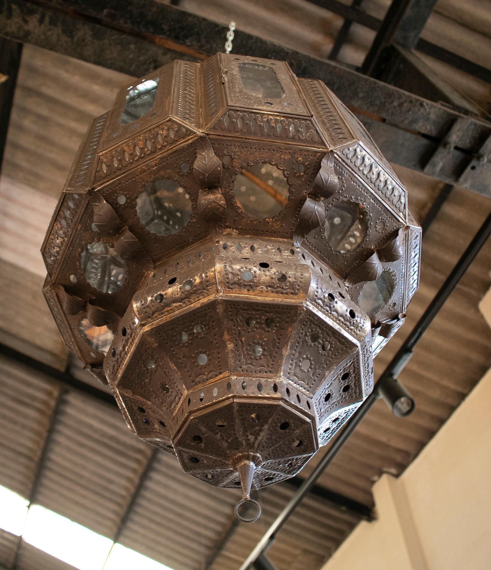 Pair of 1990s Spanish Handmade Iron Ceiling Hanging Lamp Lanterns 1