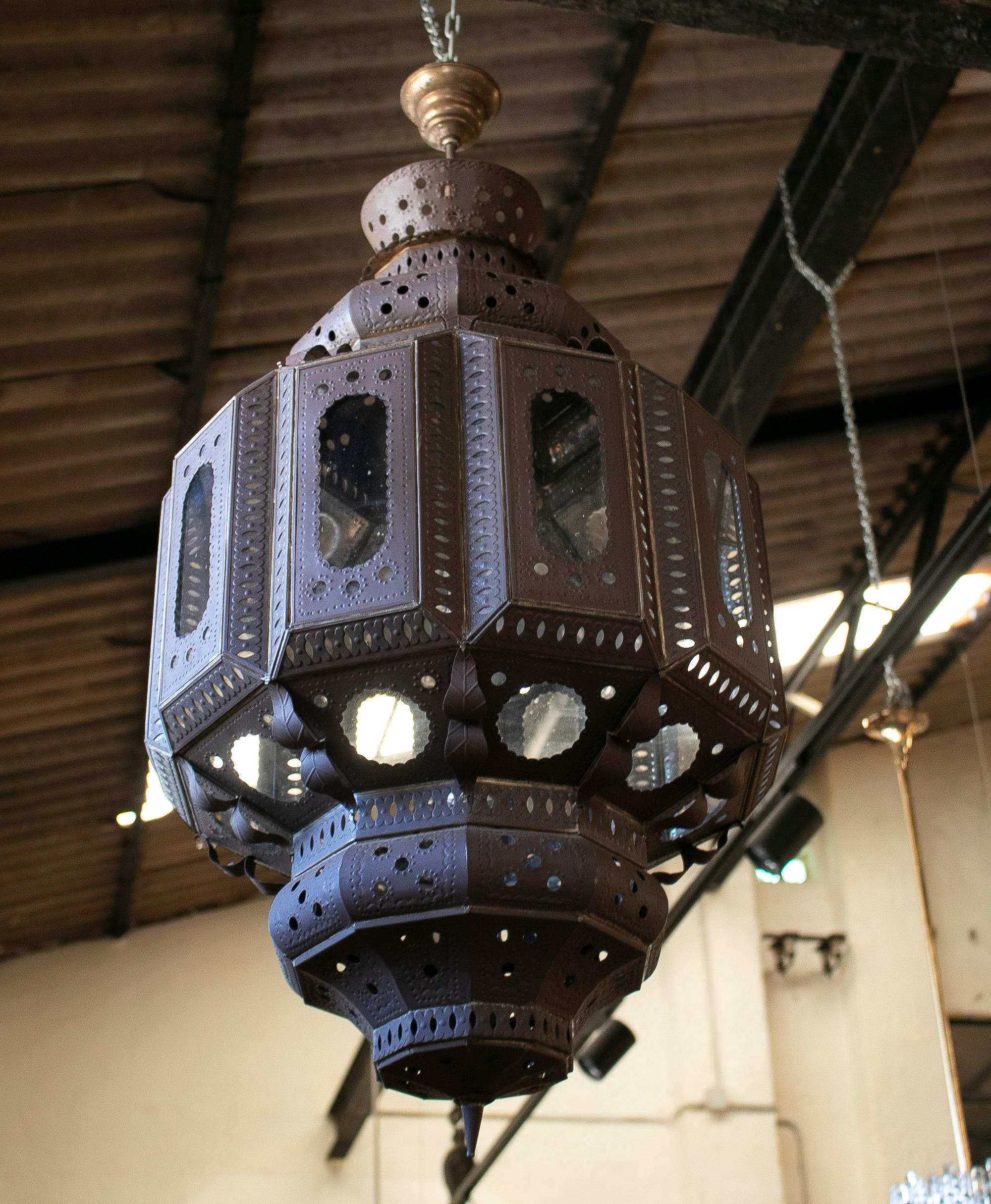 Pair of 1990s Spanish Handmade Iron Ceiling Hanging Lamp Lanterns 5