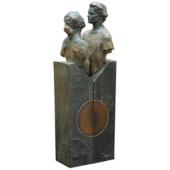 Pair of 1992 Limited Edition 226/3999 Bronze Lover Statues That Join Signed Mino