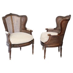 Pair of 19th Century Cane Back Bergère Chairs