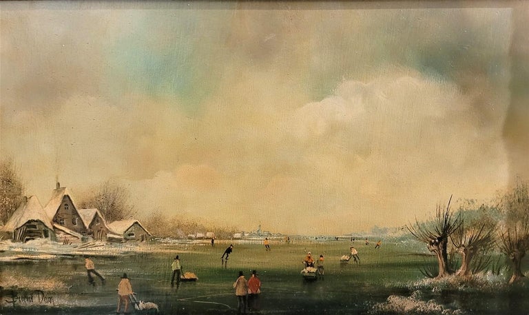 Pair of 19C Dutch Oil on Board of Winter Scenes by B Dam For Sale 4