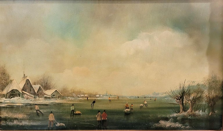 Pair of 19C Dutch Oil on Board of Winter Scenes by B Dam In Good Condition For Sale In Dallas, TX