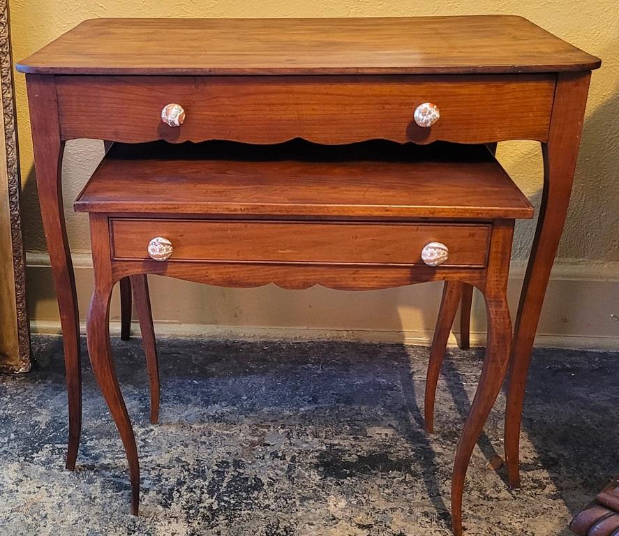 French Provincial Pair of 19C French Country Cherrywood Side Tables For Sale