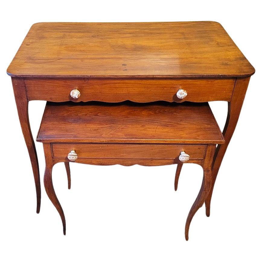 Pair of 19C French Country Cherrywood Side Tables For Sale