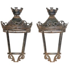 Antique Pair of 19c Metal Lanterns
