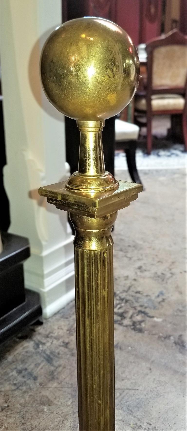 Pair of Philadelphia Brass Andirons with Roman Columns and Ball Finials For Sale 10