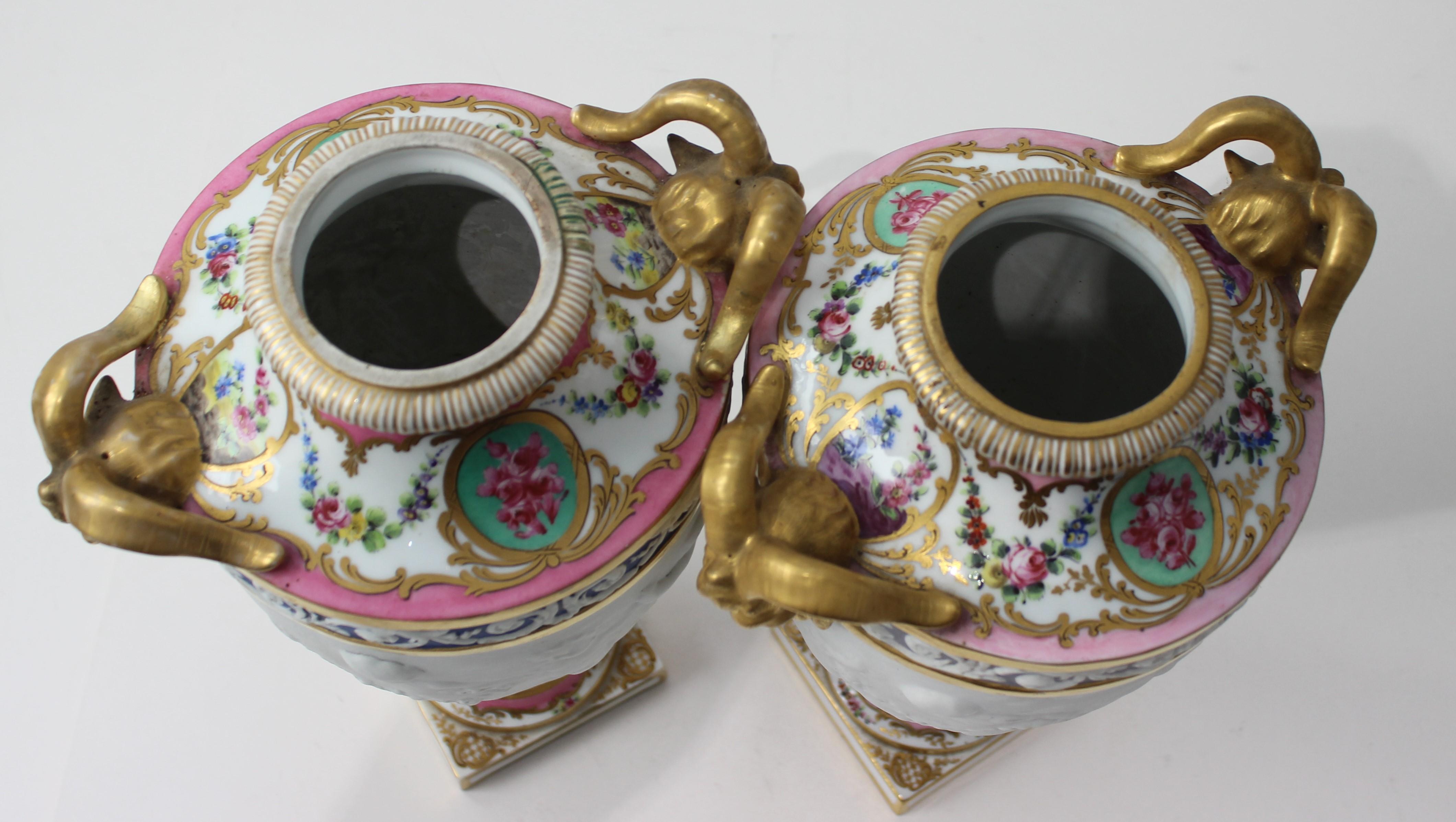 Pair of  Louis XV Sevres Style Urns For Sale 5