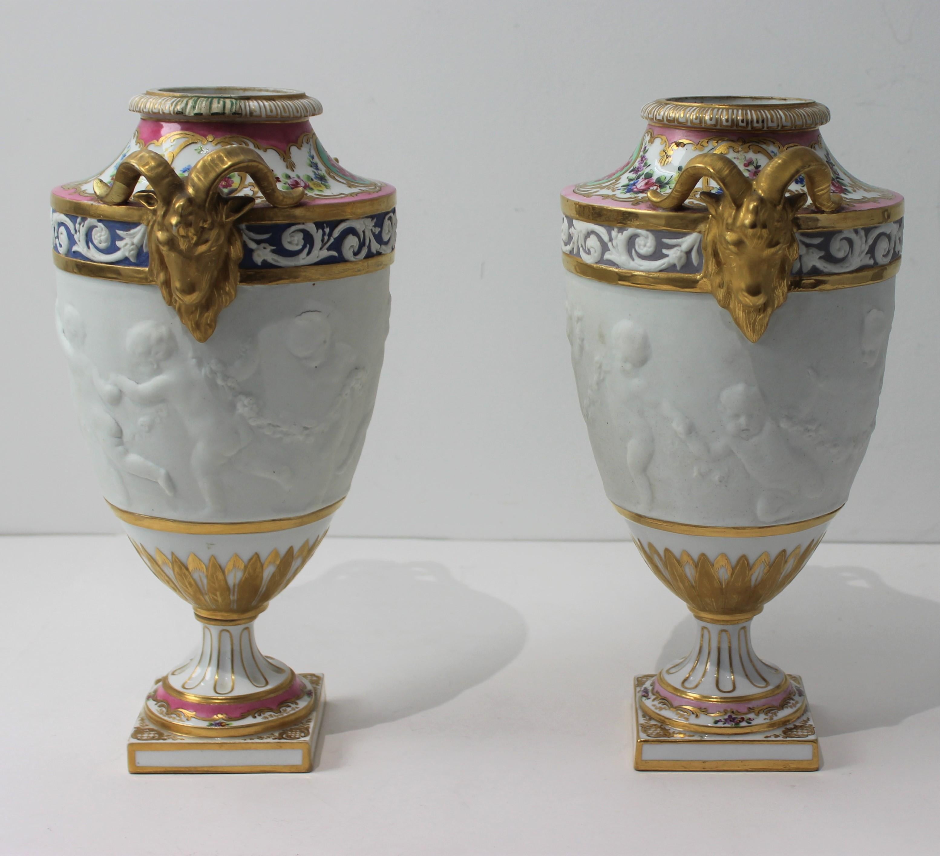 French Pair of  Louis XV Sevres Style Urns For Sale