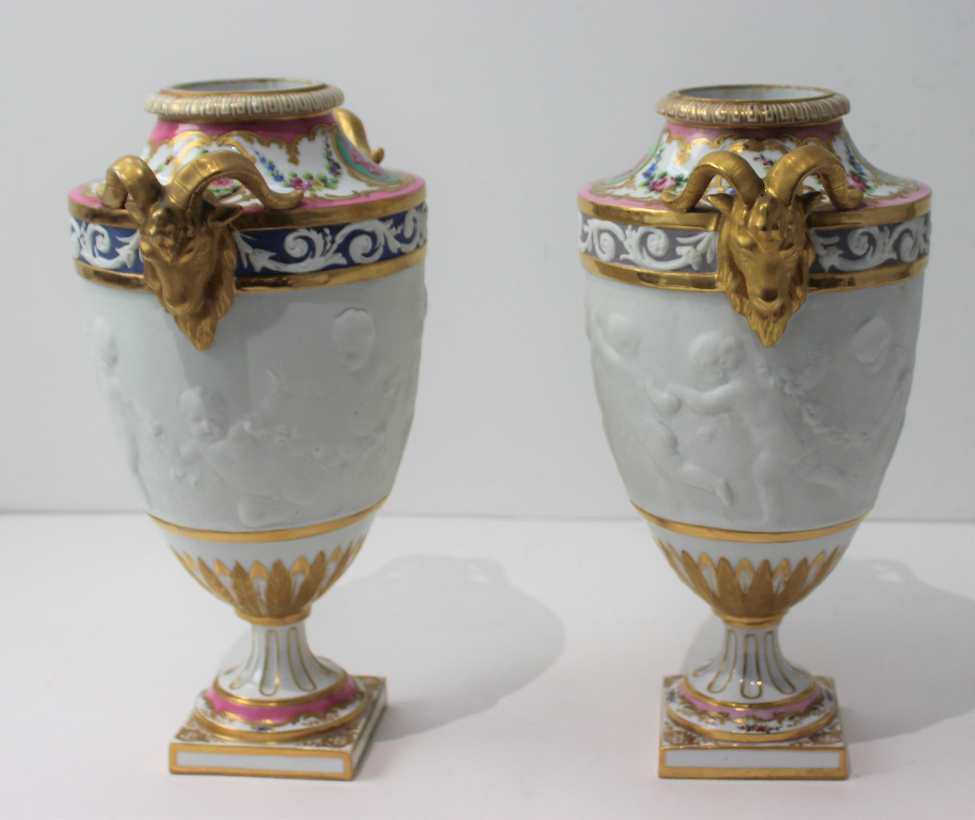 Pair of  Louis XV Sevres Style Urns In Good Condition For Sale In West Palm Beach, FL