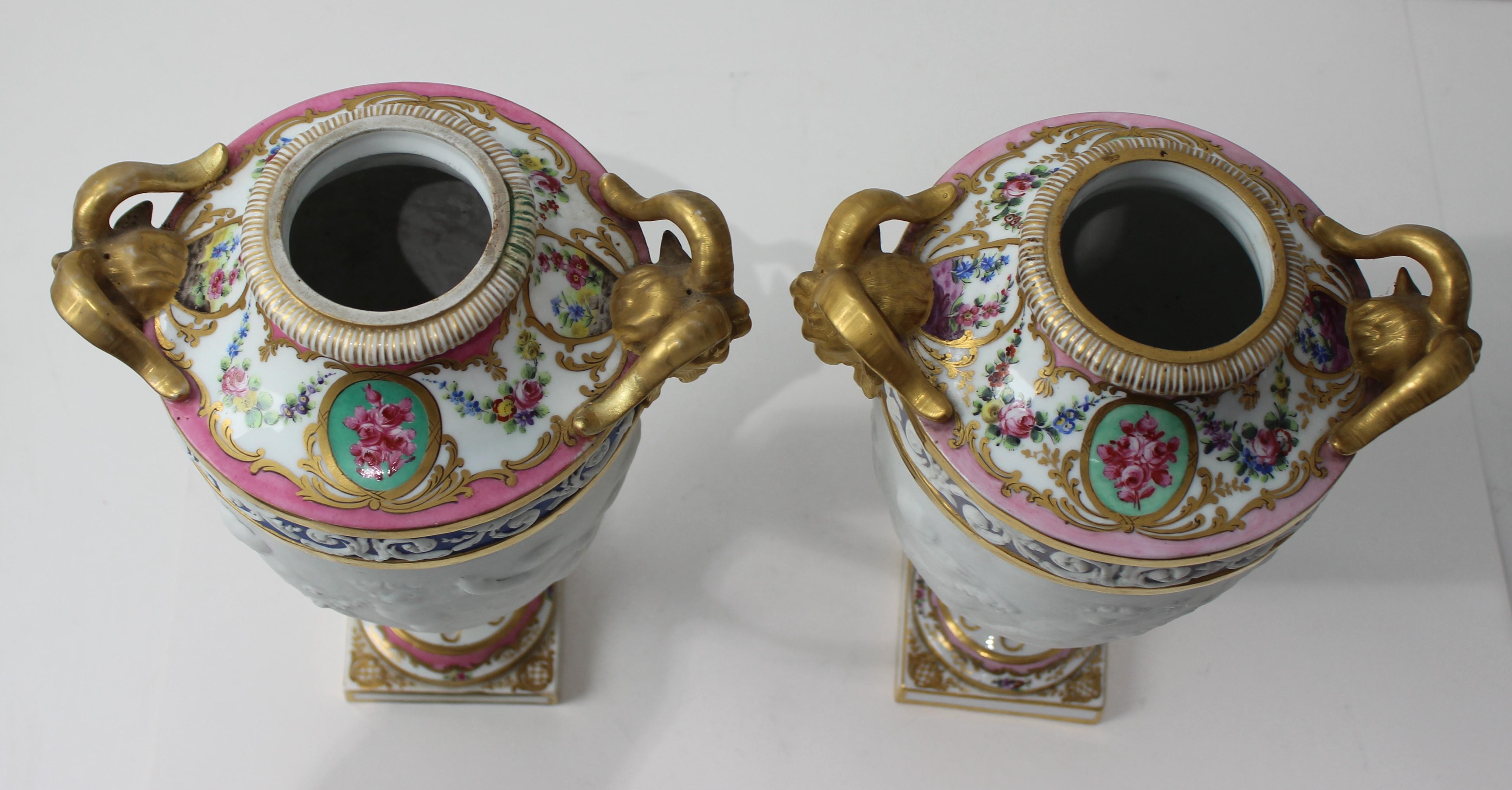 Pair of  Louis XV Sevres Style Urns For Sale 2