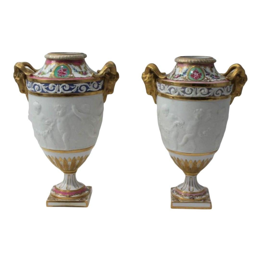 Pair of  Louis XV Sevres Style Urns