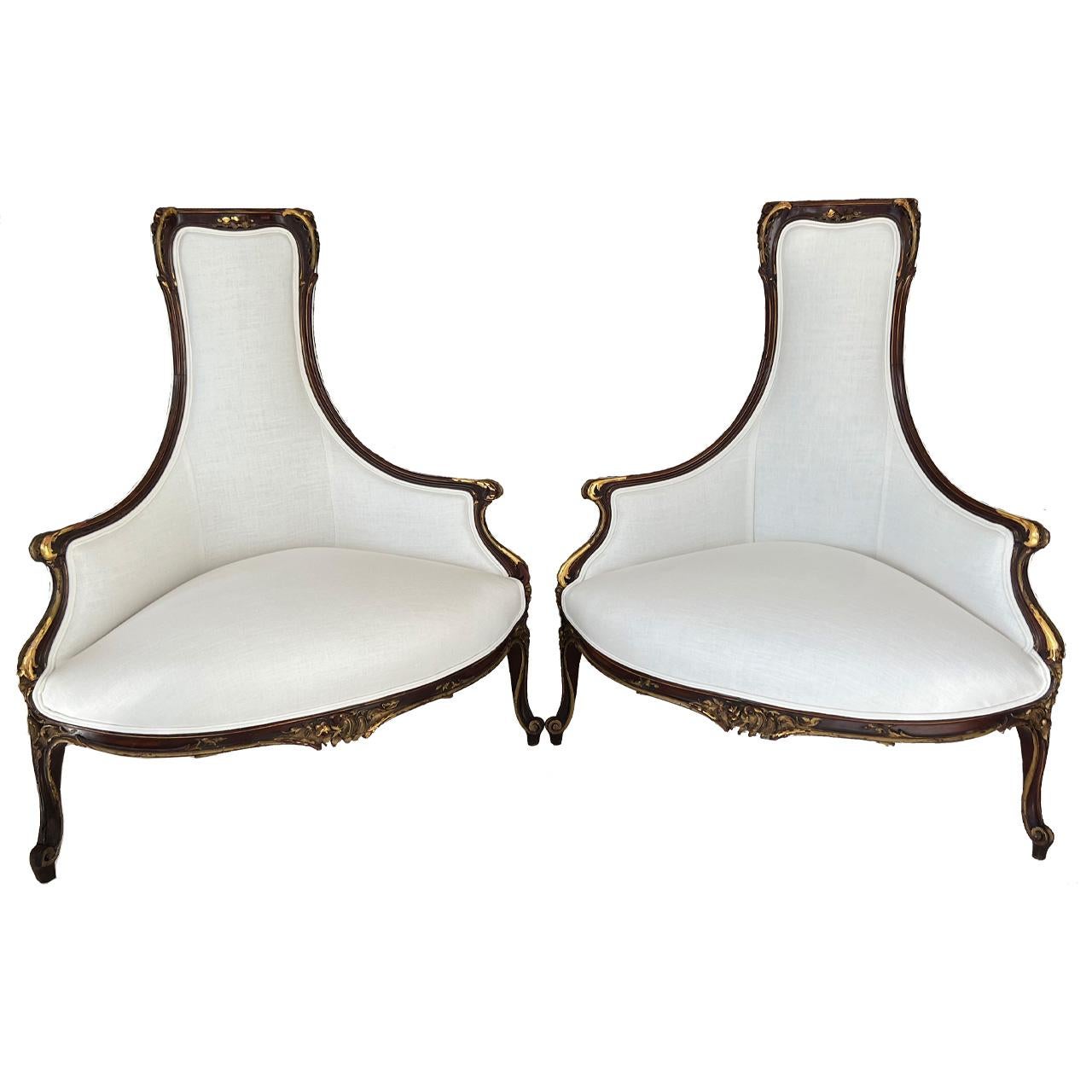Gilt Pair Spanish Corner Chairs, 19th Century