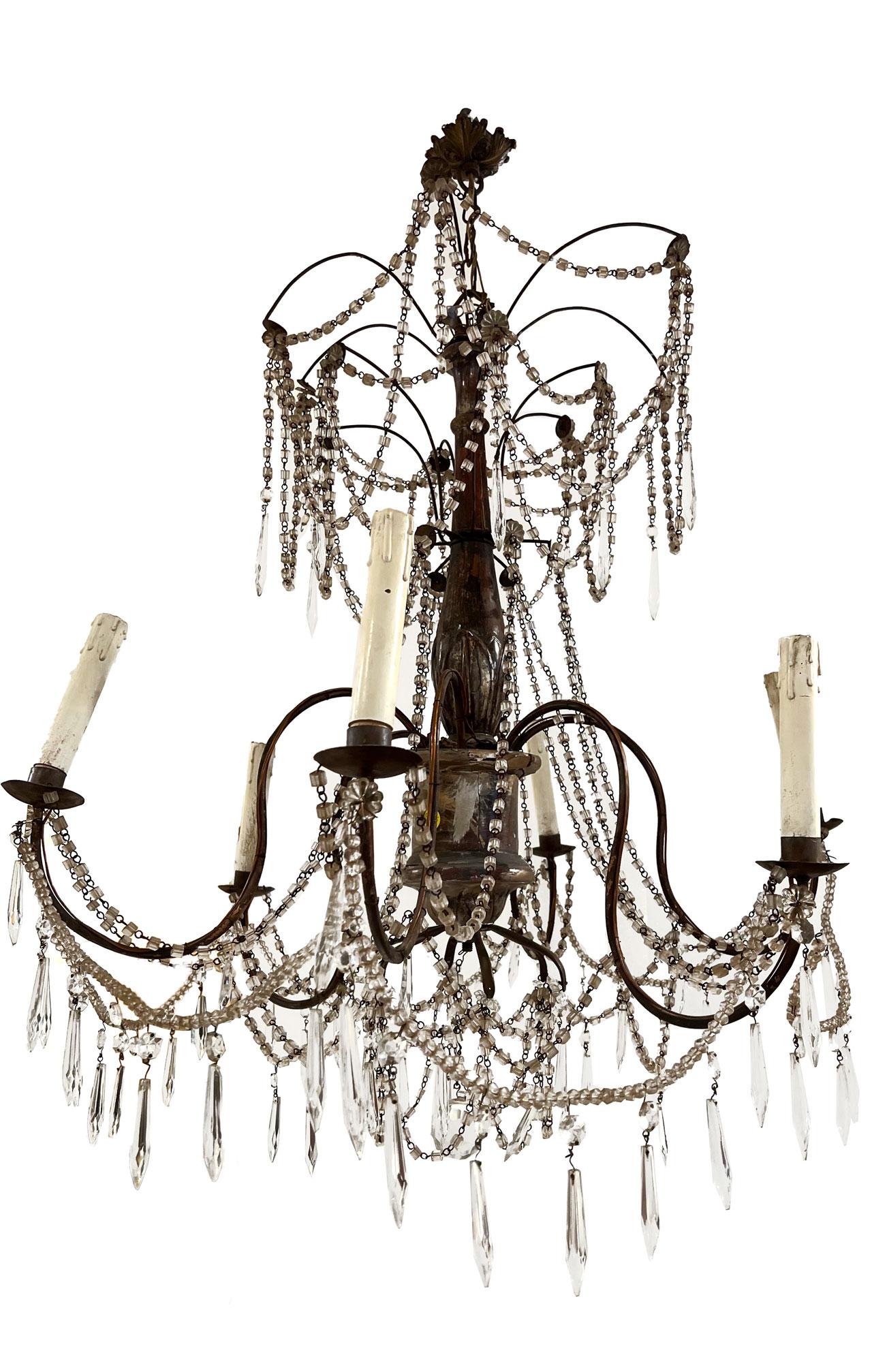 Pair of Chandeliers, Wood & Crystal, 19th Century In Good Condition In New Orleans, LA
