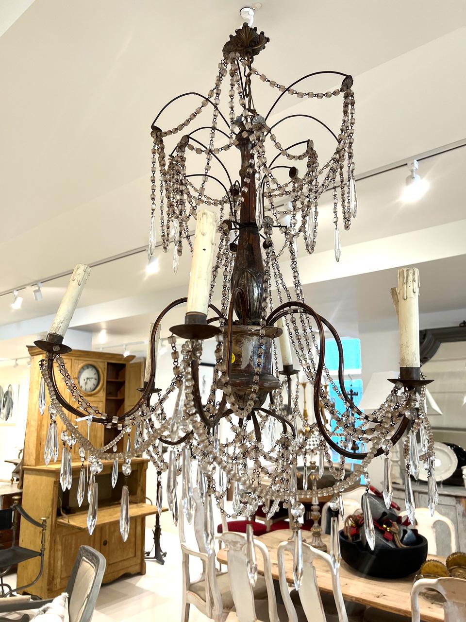 Pair of Chandeliers, Wood & Crystal, 19th Century 1