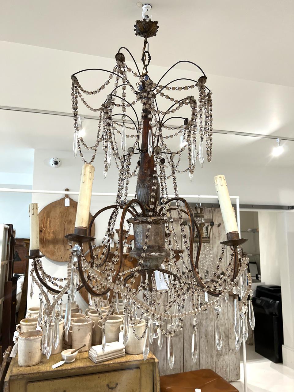 Pair of Chandeliers, Wood & Crystal, 19th Century 2