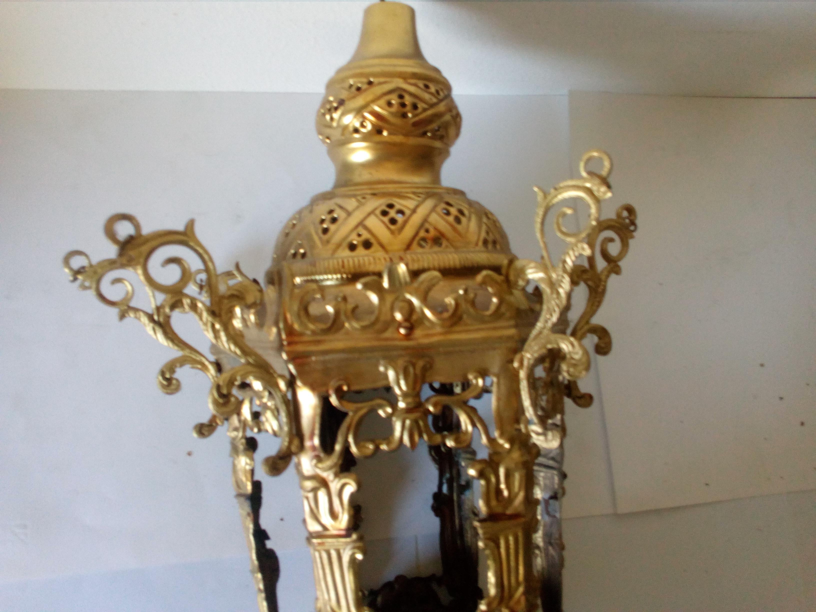 Metal Pair of Italian Processional Lamps, Made in Brass 24-Karat Gold Gilted For Sale