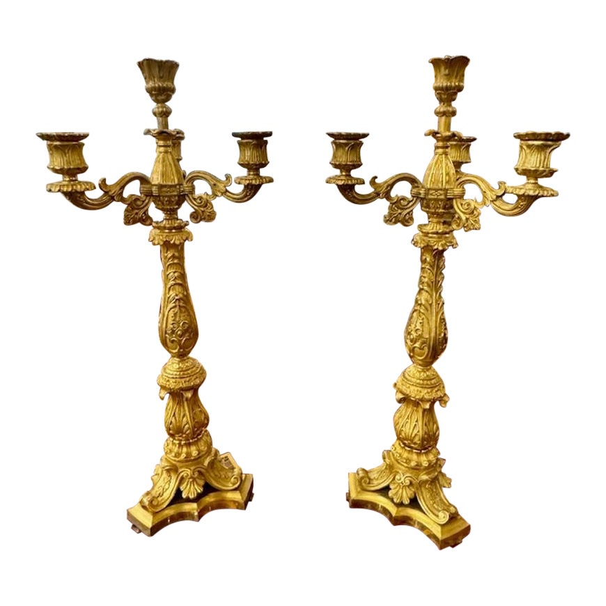 Pair of 19h c. French Louis XVI Gilt Bronze Candelabras