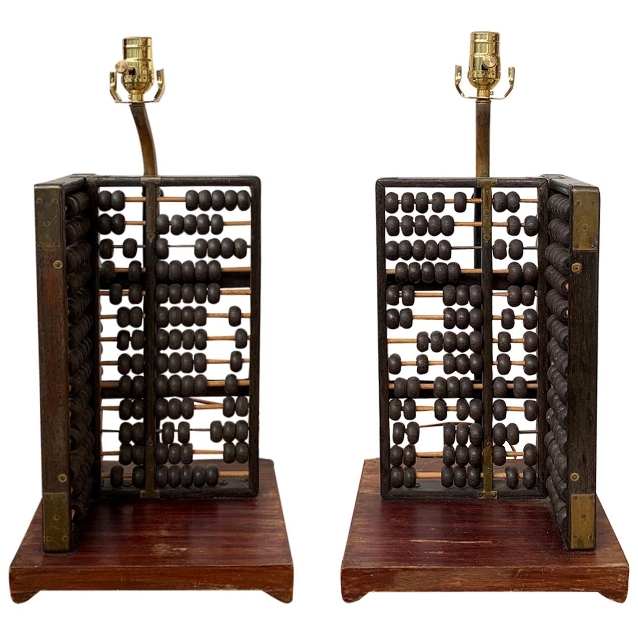 Pair of 19th-20th Century Abacuses as Lamps on Custom Bases