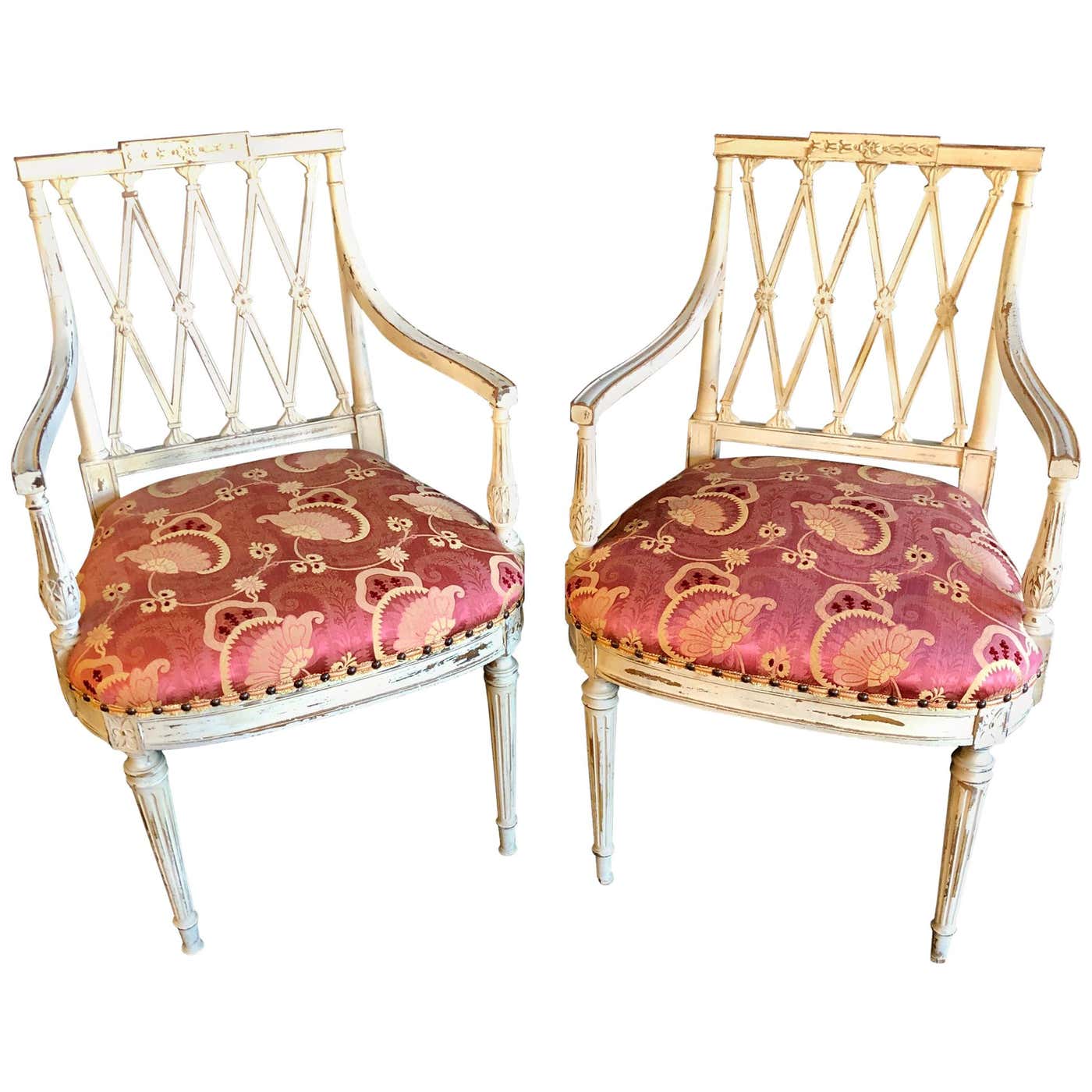 Scalamandre Chair Louis XVI, Gustavian, Armchairs, White Painted Wood, Scalamandre Fabric ...