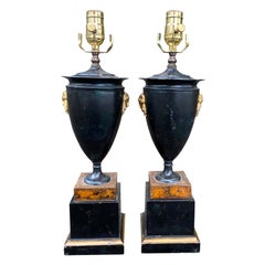 Pair of 19th-20th Century Black Tole Lamps with Neoclassical Mask