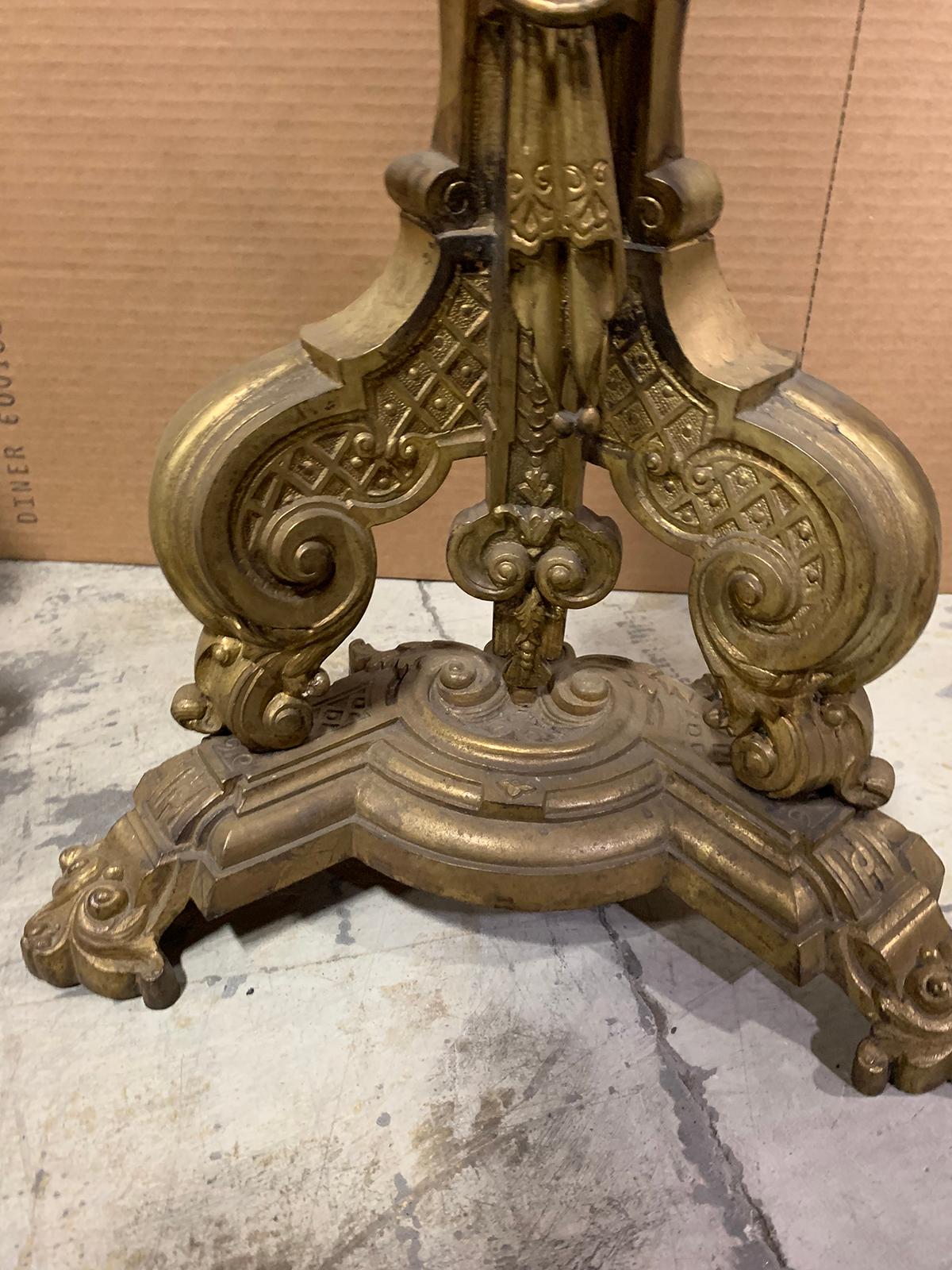 Pair of 19th-20th Century Brass Lion Fireplace Chenets with Rings 5