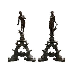 Pair of 19th-20th Century Bronze Figural Andirons