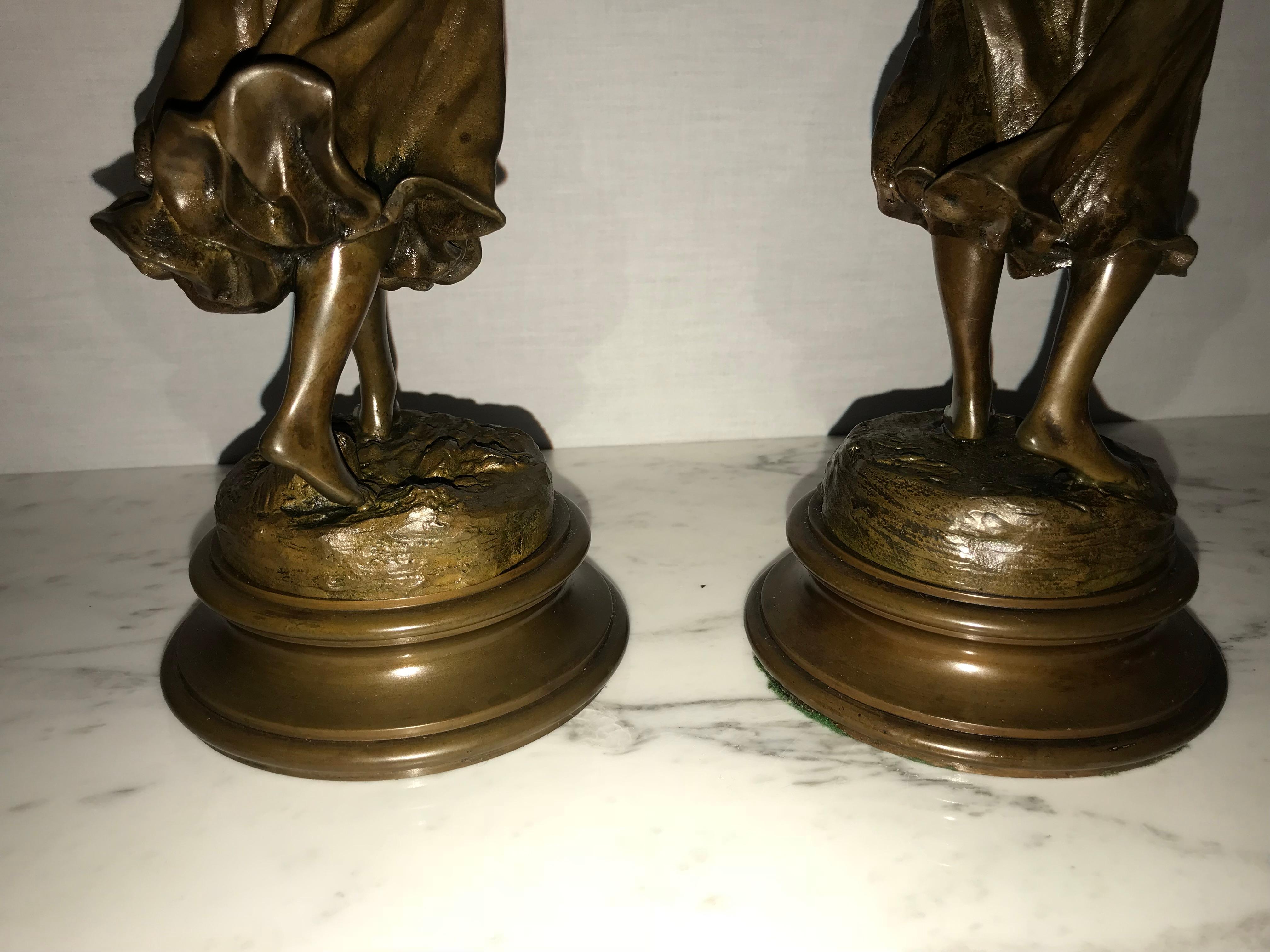 Pair of 19th/20th Century Bronze Figures Bare Breasted Female Gardeners 10