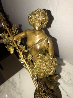 Pair of 19th/20th Century Bronze Figures Bare Breasted Female Gardeners