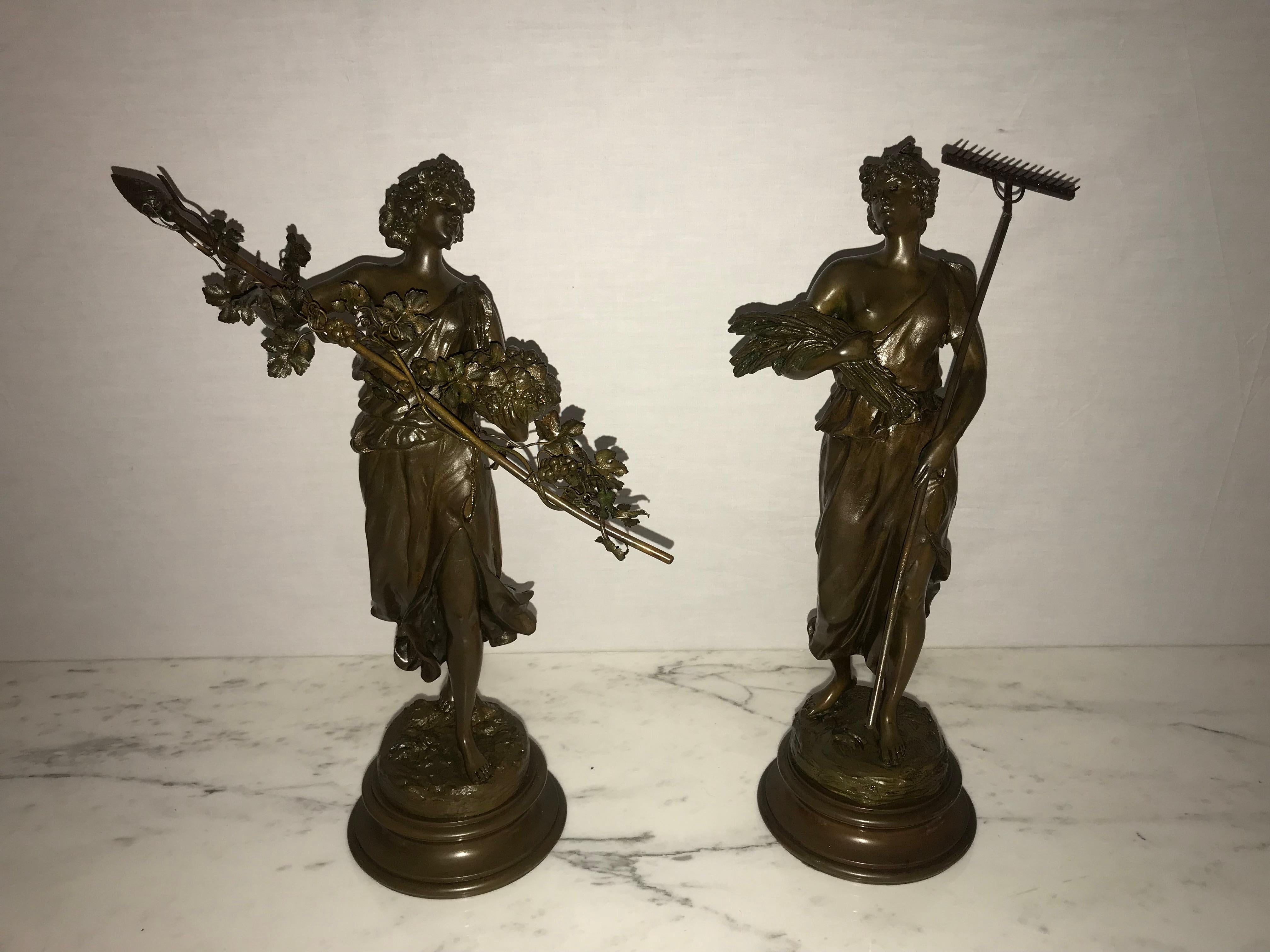 Pair of 19th/20th Century Bronze Figures Bare Breasted Female Gardeners 15