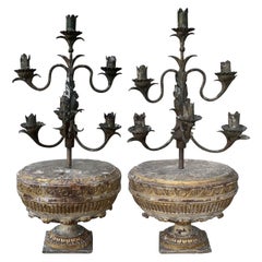 Pair of 19th-20th Century Carved Giltwood and Iron Six-Arm Candelabras