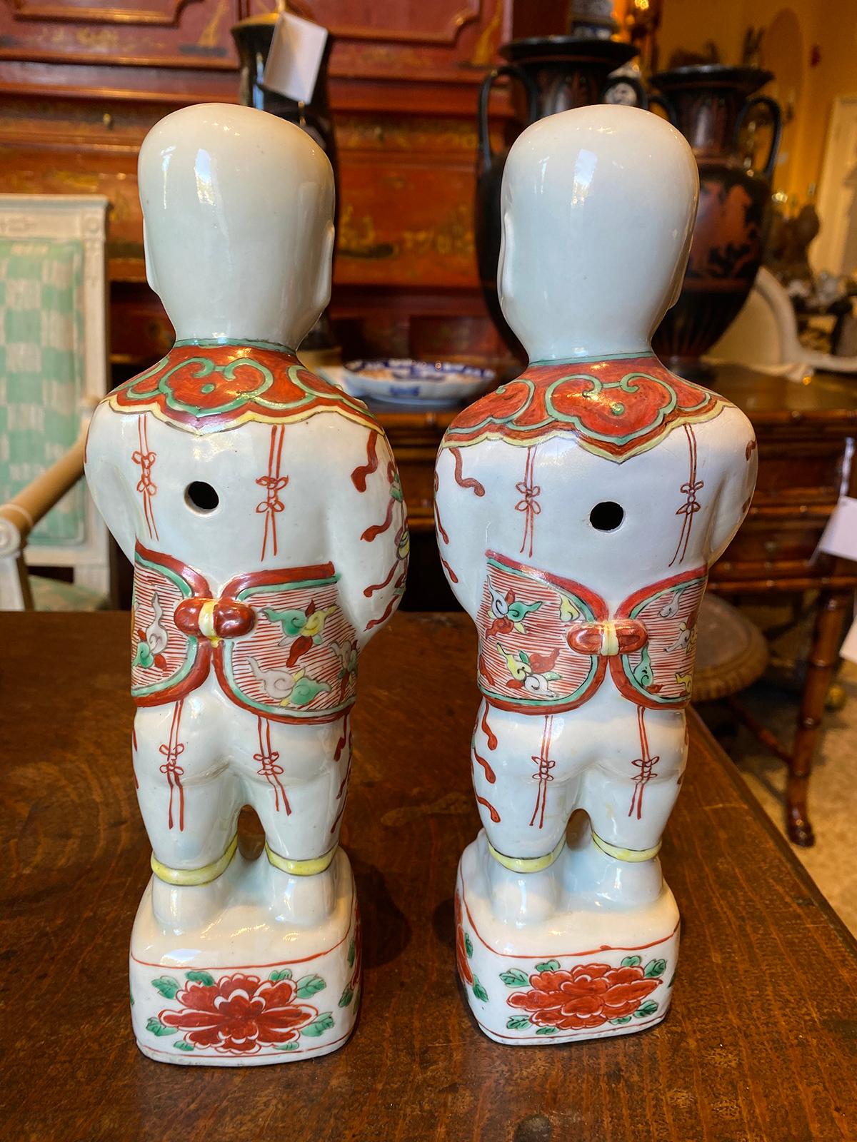 Pair of 19th-20th Century Chinese Porcelain Hoho Boys, Unmarked For Sale 8