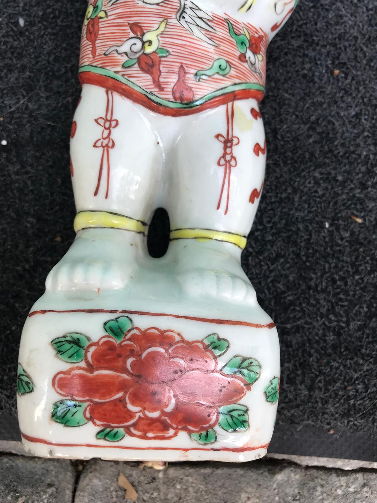 Pair of 19th-20th Century Chinese Porcelain Hoho Boys, Unmarked For Sale 1