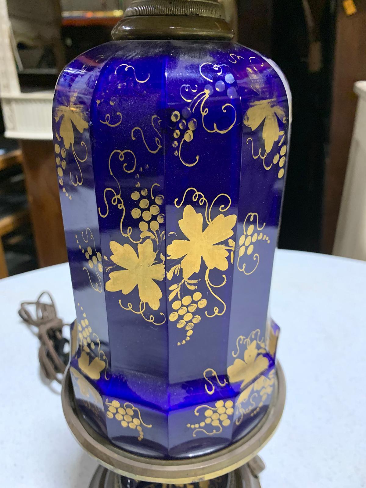 vintage cobalt blue oil lamp