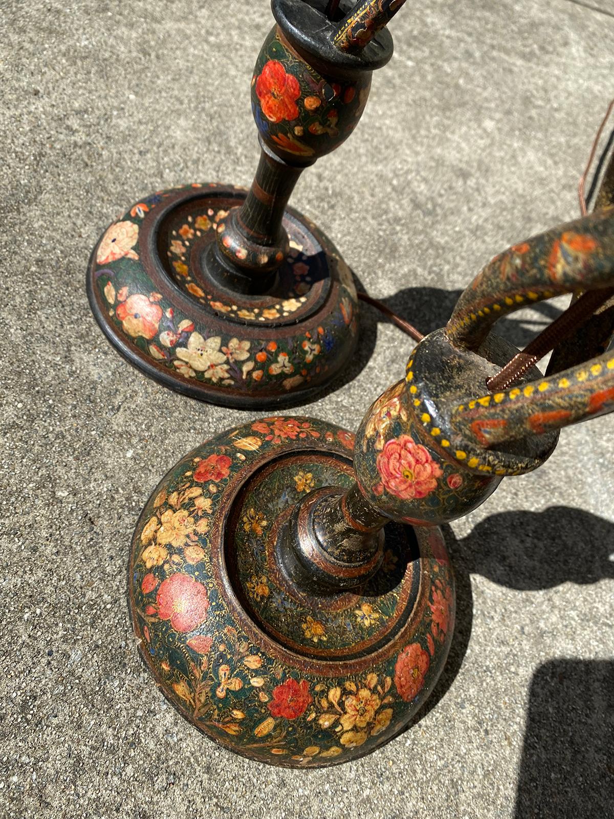 Pair of 19th-20th Century Continental Kashmiri Candlesticks as Lamps For Sale 5