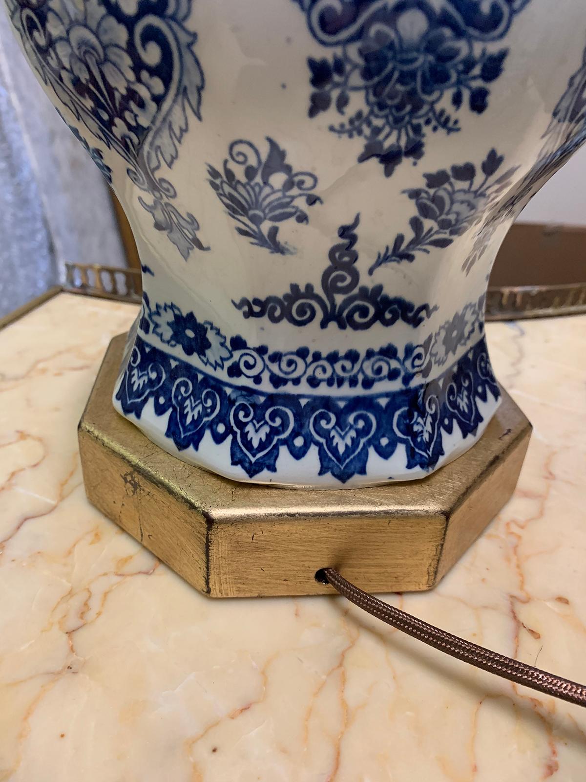 Pair of 19th-20th Century Delft Blue & White Vases as Lamps, Custom Gilded Bases 5