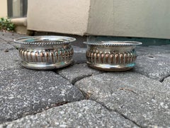 Pair of 19th-20th Century English Sheffield Silver Plate and Wood Wind Coasters