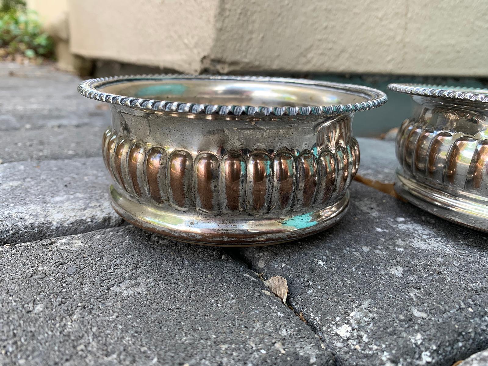 Pair of 19th-20th Century English Sheffield Silver Plate and Wood Wind Coasters For Sale 3