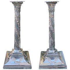 Pair of 19th-20th Century English Silver Candlesticks, Marked England