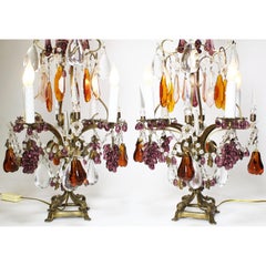 Pair of 19th-20th Century Florentine Cut-Glass Fruit Girandole Table Lamps